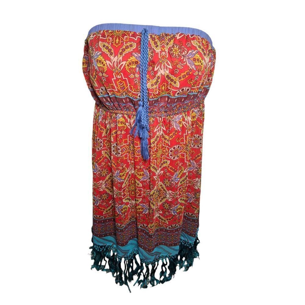 Flying Tomato Boho Strapless Mini Dress Paisley Festival Beach Vacation M - Picture 2 of 12